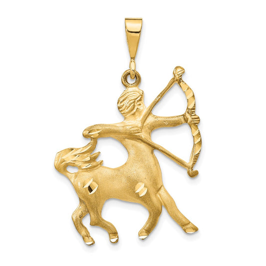 14k Yellow Gold Satin Diamond-cut Sagittarius Zodiac Charm