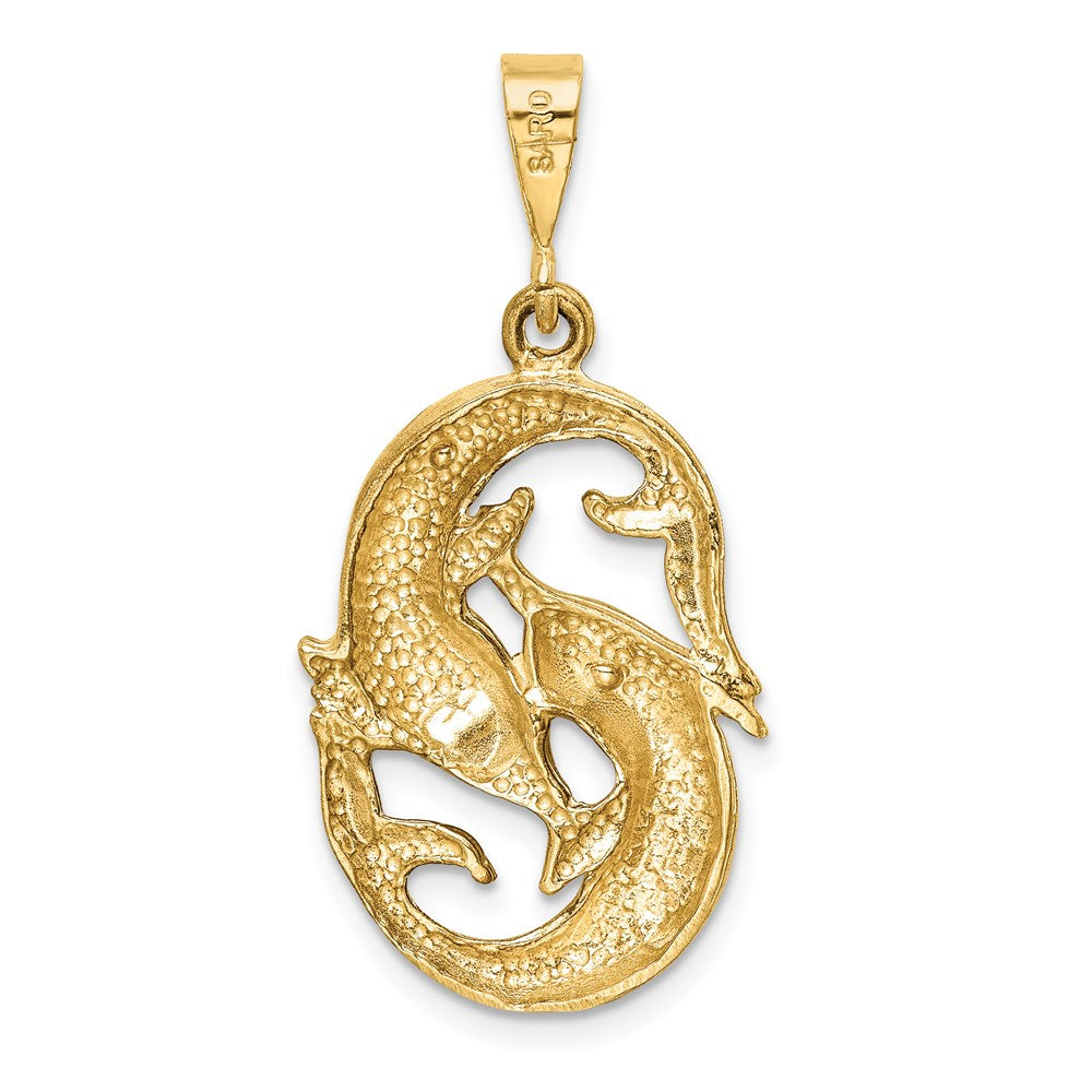 14k Yellow Gold Satin Diamond-cut Pisces Zodiac Charm