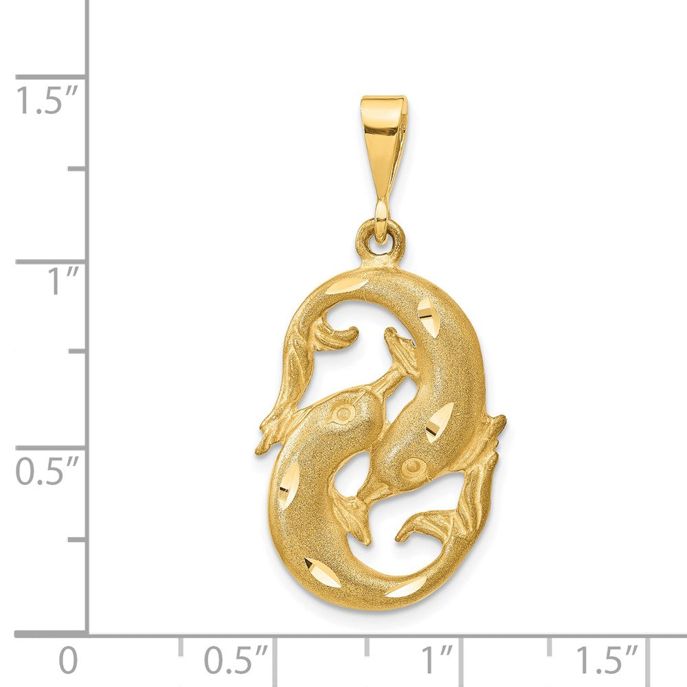 14k Yellow Gold Satin Diamond-cut Pisces Zodiac Charm