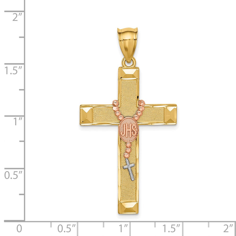 14k Two-tone Gold White Rhodium Cross w/Rosary Pendant