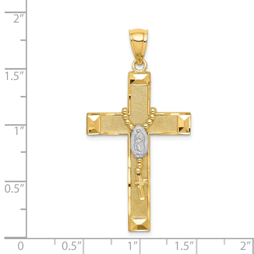 14k Yellow & Rhodium Gold w/Rhodium Cross w/Rosary Pendant