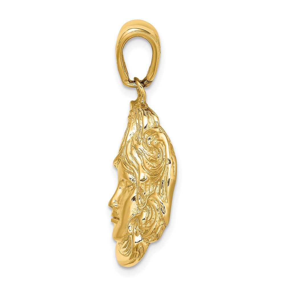 14k Yellow Gold Satin and Polished Swirling Hair Woman Face Charm