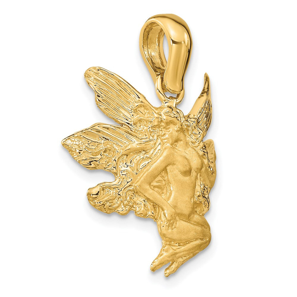 14k Yellow Gold Satin and Polished Fairy Charm