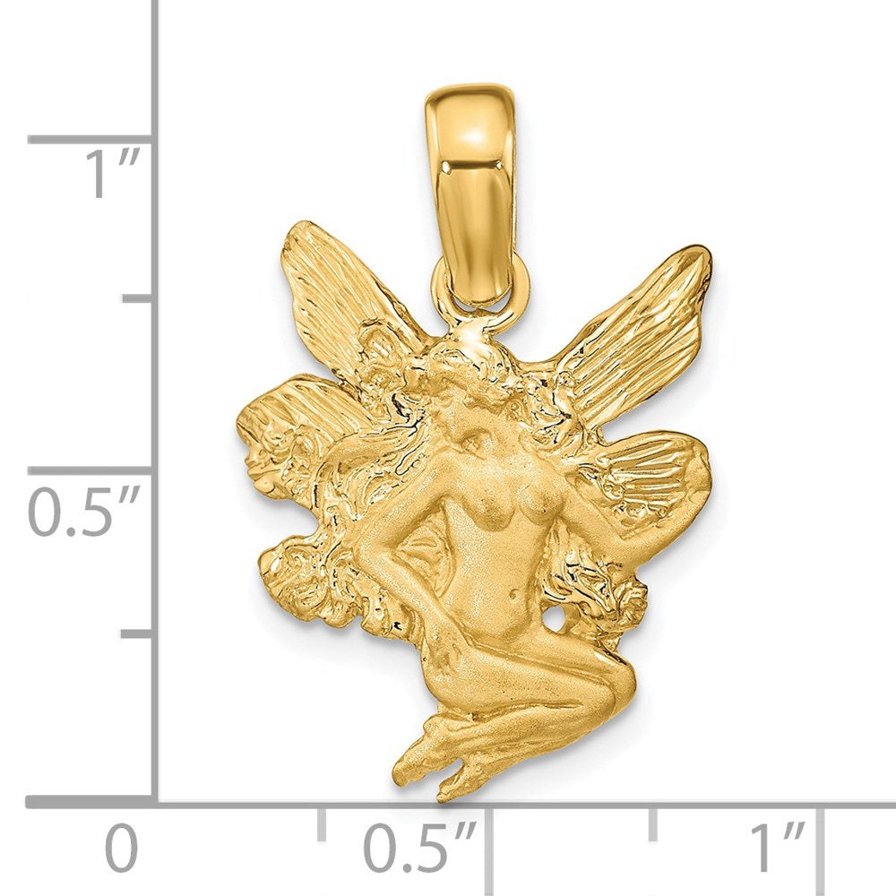 14k Yellow Gold Satin and Polished Fairy Charm