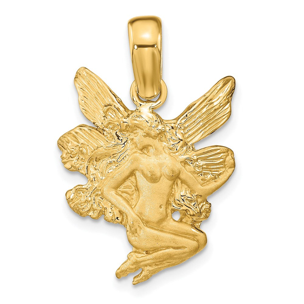 14k Yellow Gold Satin and Polished Fairy Charm