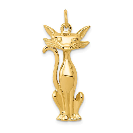 14k Yellow Gold Cat Charm