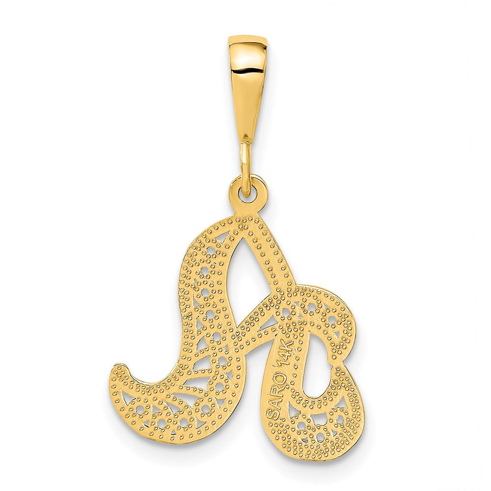 14k Yellow GoldY Polished Script Filigree Letter A Initial Pendant