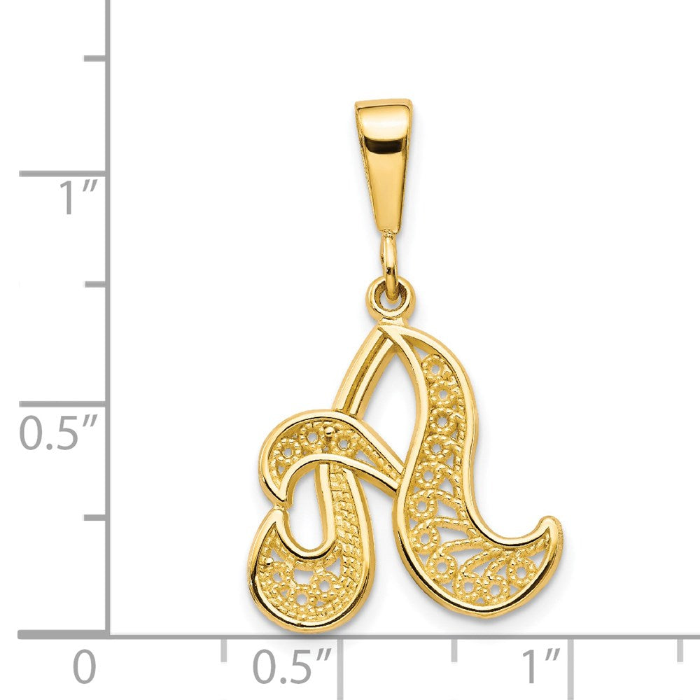 14k Yellow GoldY Polished Script Filigree Letter A Initial Pendant