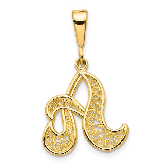 14k Yellow GoldY Polished Script Filigree Letter A Initial Pendant