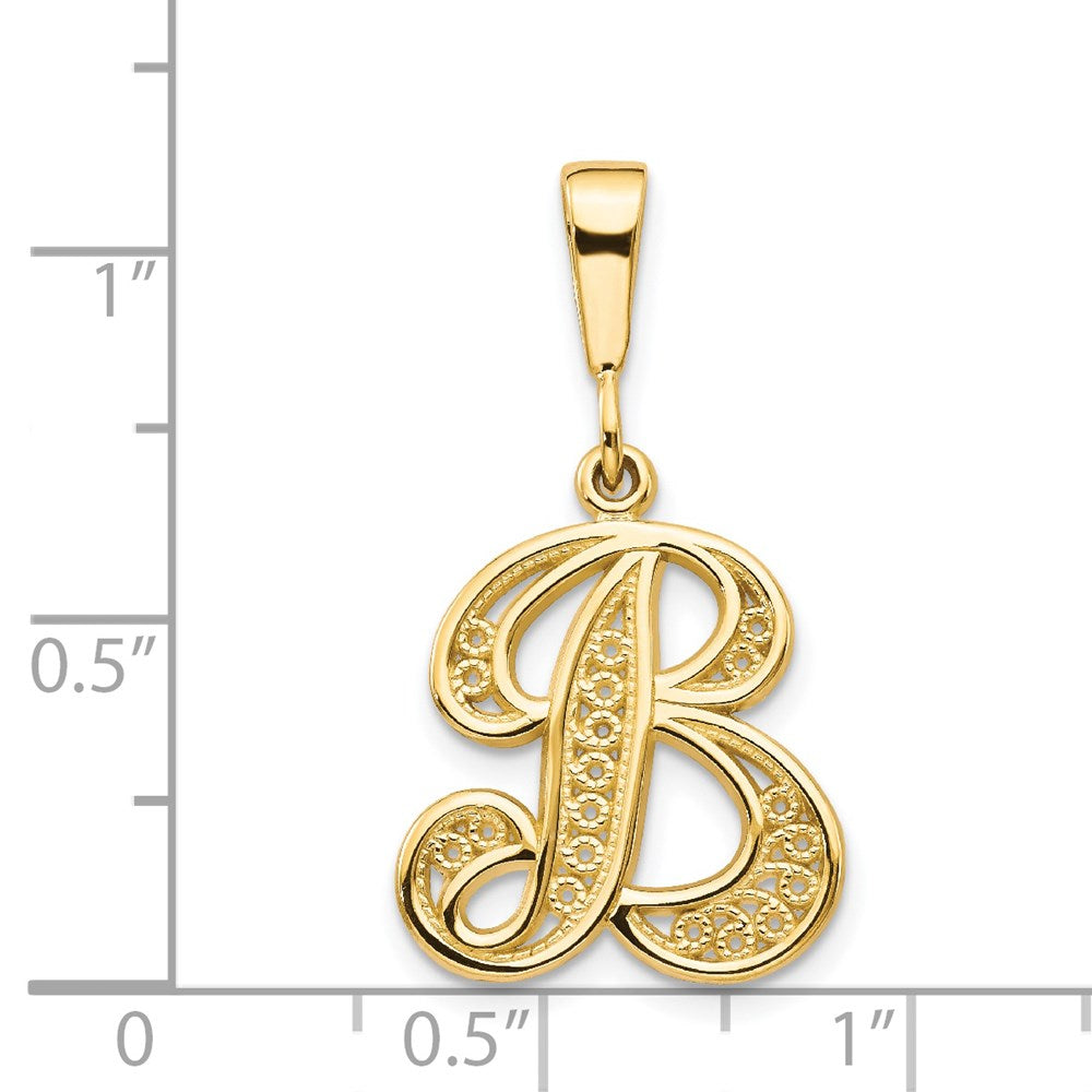 14k Yellow GoldY Polished Script Filigree Letter B Initial Pendant