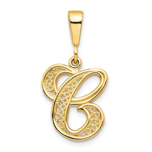 14k Yellow GoldY Polished Script Filigree Letter C Initial Pendant