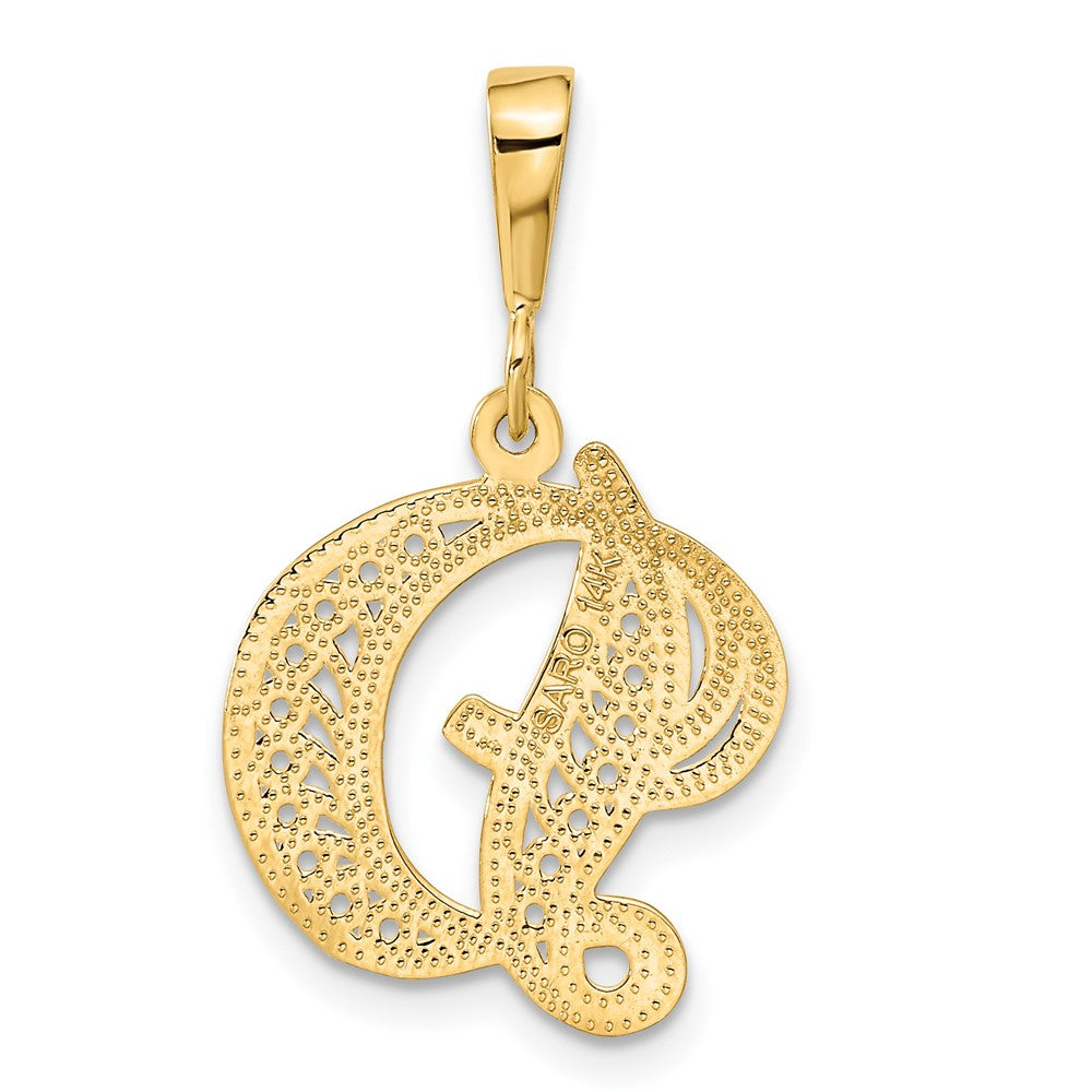 14k Yellow GoldY Polished Script Filigree Letter D Initial Pendant