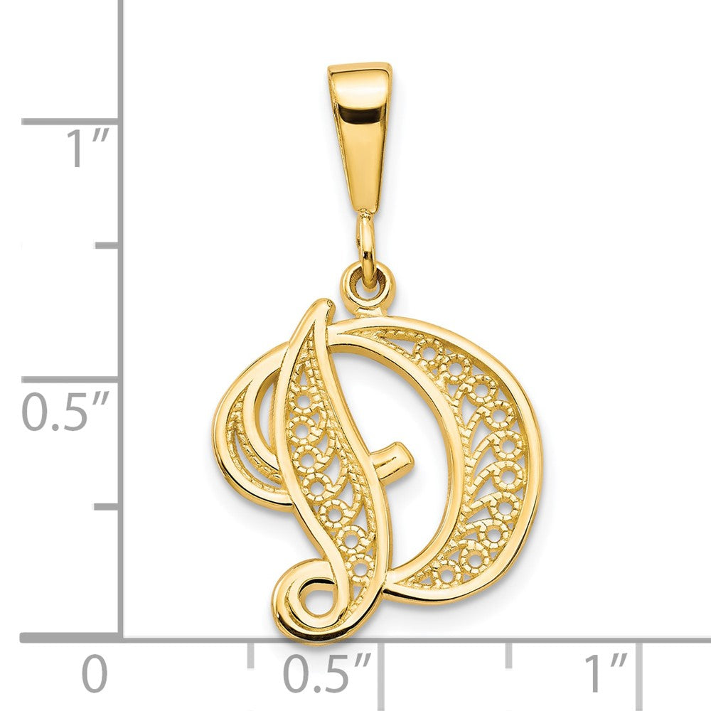 14k Yellow GoldY Polished Script Filigree Letter D Initial Pendant