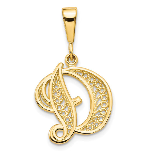 14k Yellow GoldY Polished Script Filigree Letter D Initial Pendant