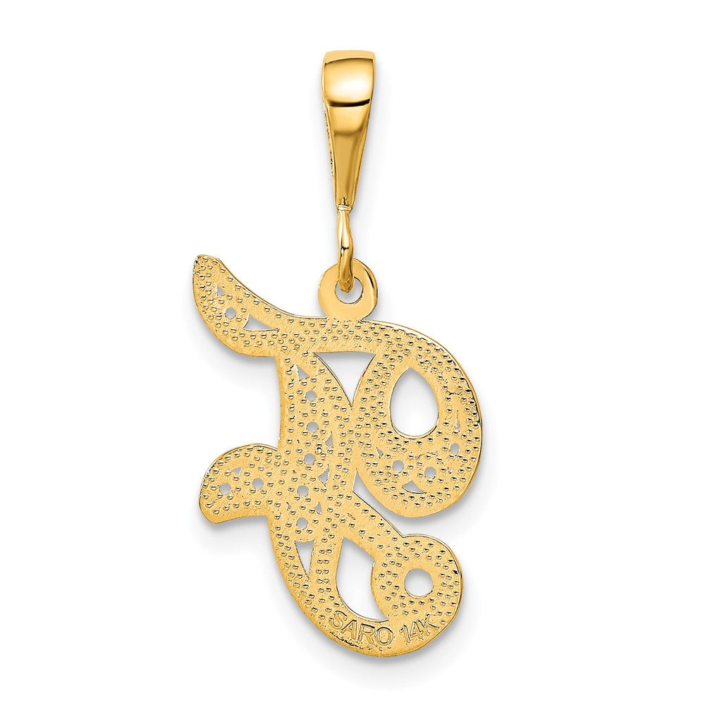 14k Yellow GoldY Polished Script Filigree Letter F Initial Pendant