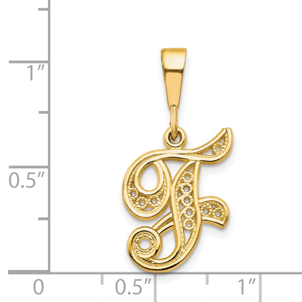 14k Yellow GoldY Polished Script Filigree Letter F Initial Pendant