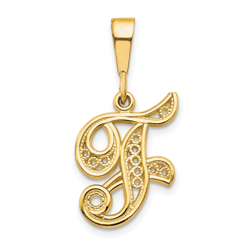 14k Yellow GoldY Polished Script Filigree Letter F Initial Pendant