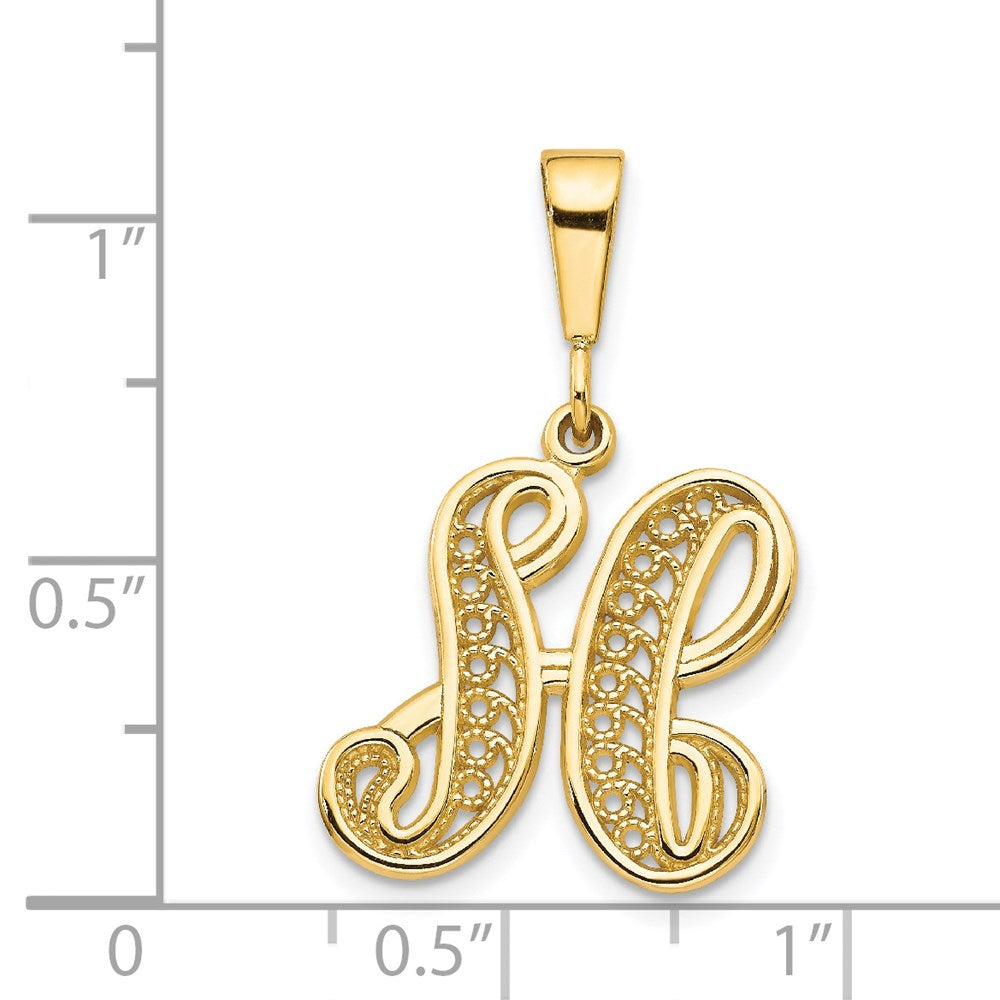 14k Yellow GoldY Polished Script Filigree Letter H Initial Pendant