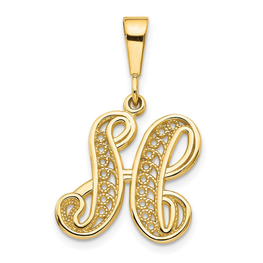 14k Yellow GoldY Polished Script Filigree Letter H Initial Pendant