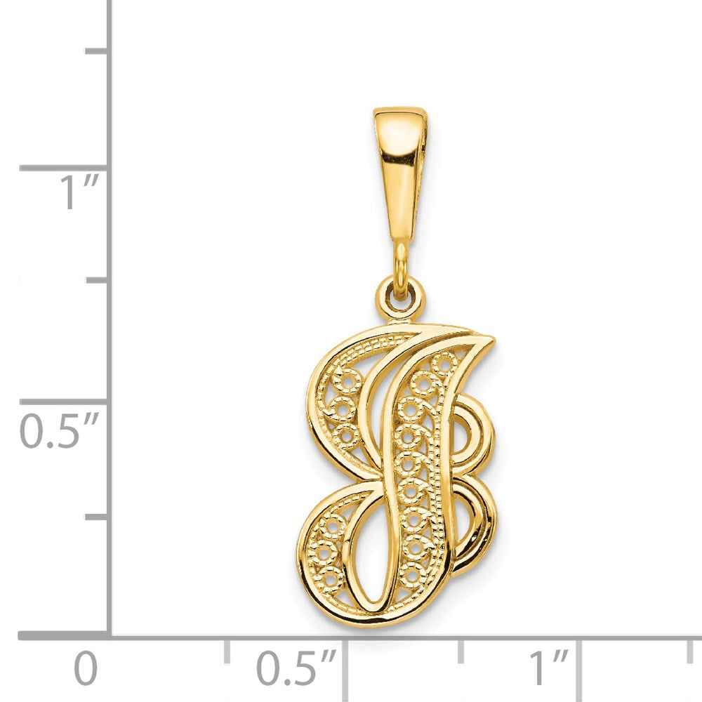 14k Yellow GoldY Polished Script Filigree Letter J Initial Pendant