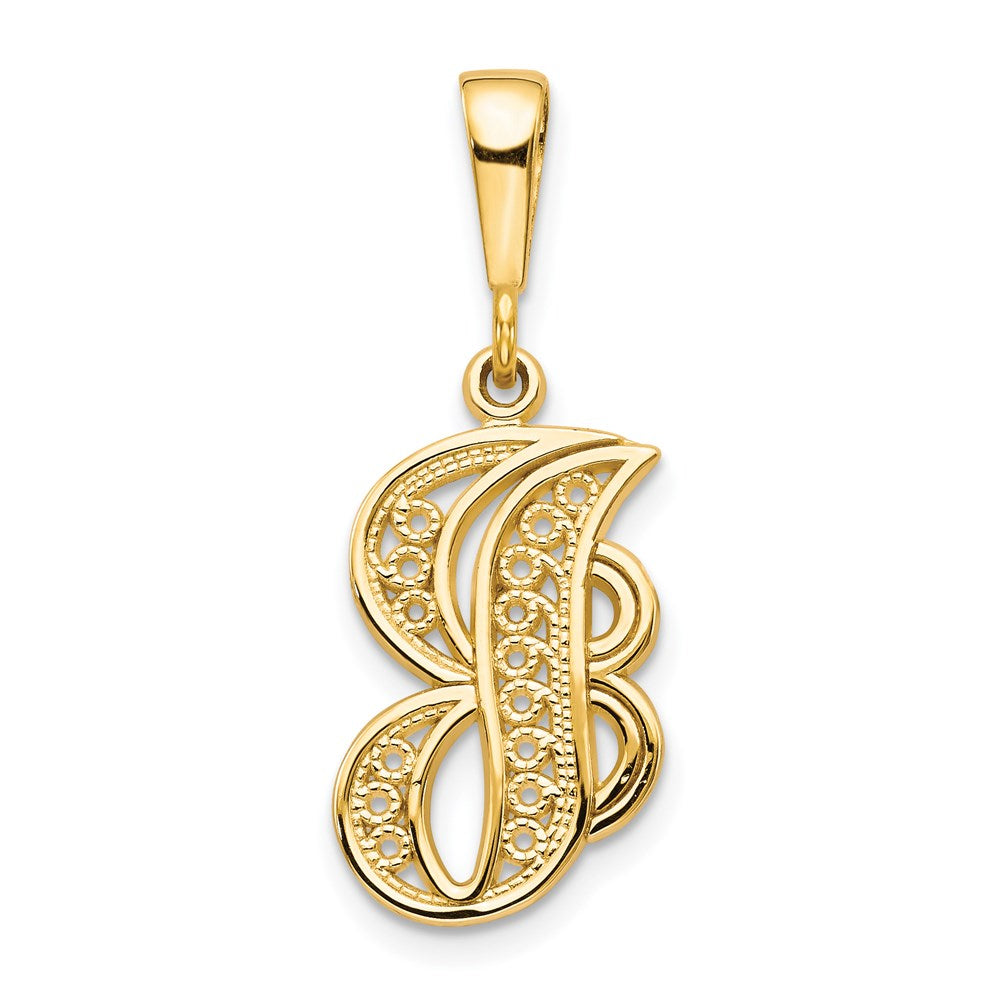 14k Yellow GoldY Polished Script Filigree Letter J Initial Pendant