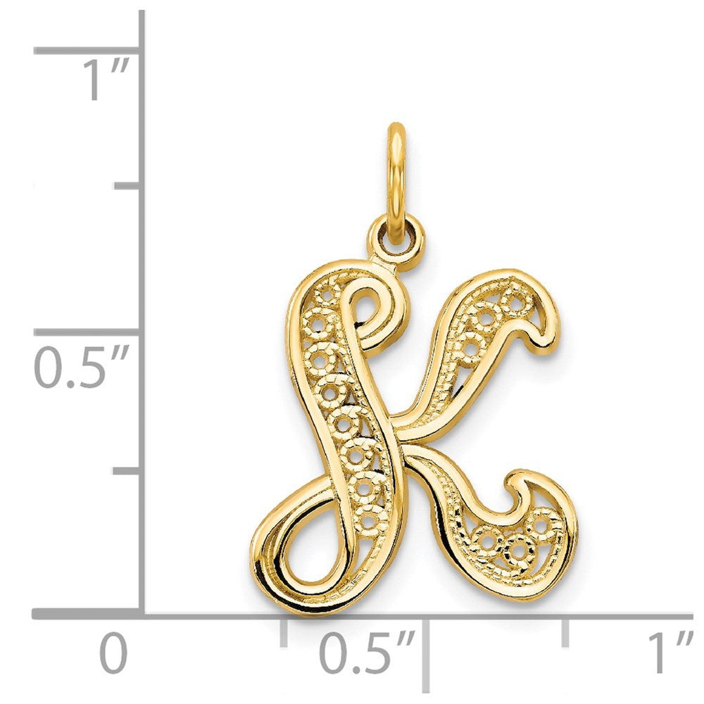 14k Yellow GoldY Polished Script Filigree Letter K Initial Pendant