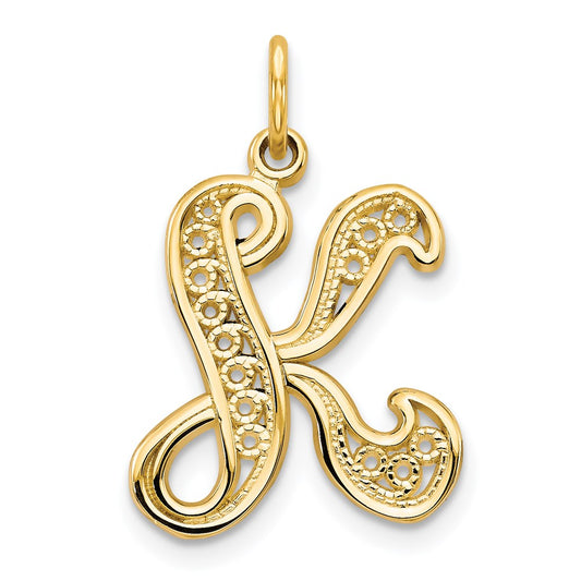 14k Yellow GoldY Polished Script Filigree Letter K Initial Pendant