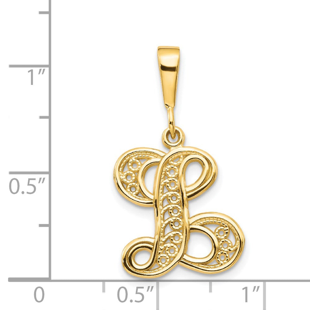 14k Yellow GoldY Polished Script Filigree Letter L Initial Pendant