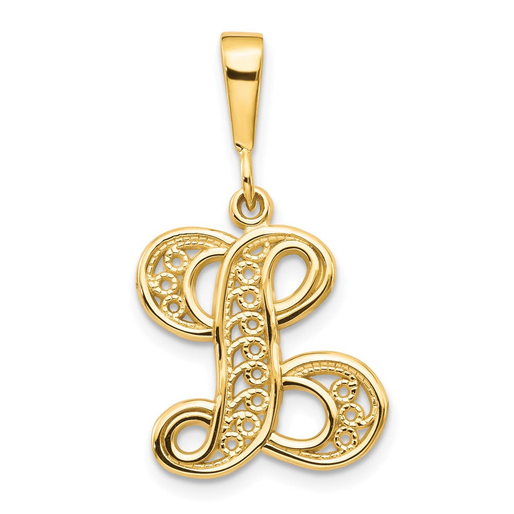 14k Yellow GoldY Polished Script Filigree Letter L Initial Pendant