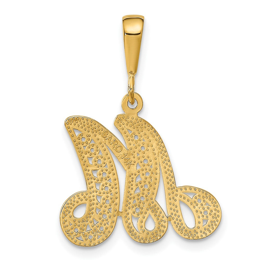 14k Yellow GoldY Polished Script Filigree Letter M Initial Pendant