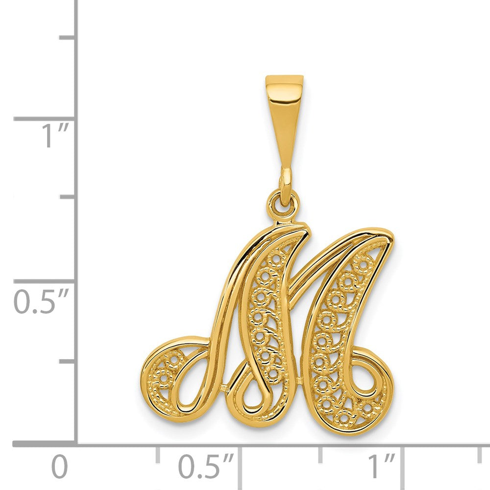 14k Yellow GoldY Polished Script Filigree Letter M Initial Pendant