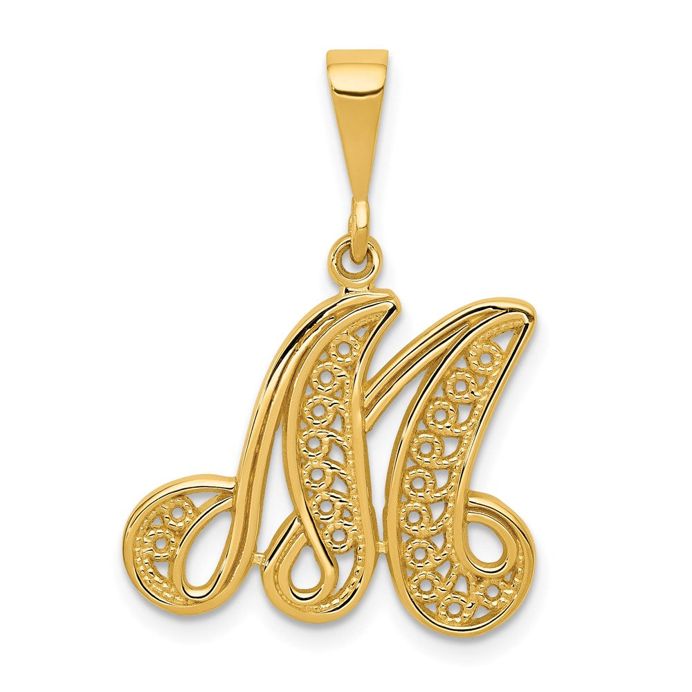 14k Yellow GoldY Polished Script Filigree Letter M Initial Pendant