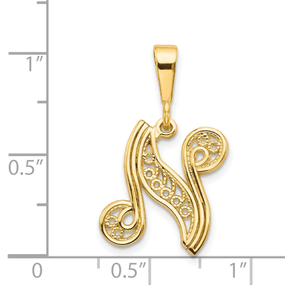 14k Yellow GoldY Polished Script Filigree Letter N Initial Pendant