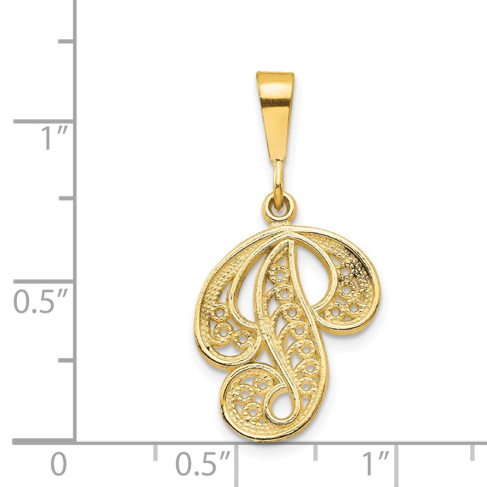 14k Yellow GoldY Polished Script Filigree Letter P Initial Pendant