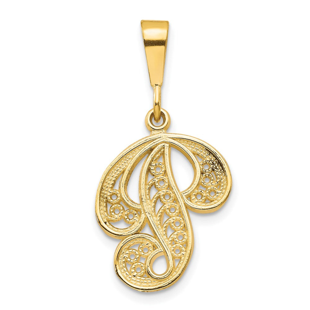 14k Yellow GoldY Polished Script Filigree Letter P Initial Pendant