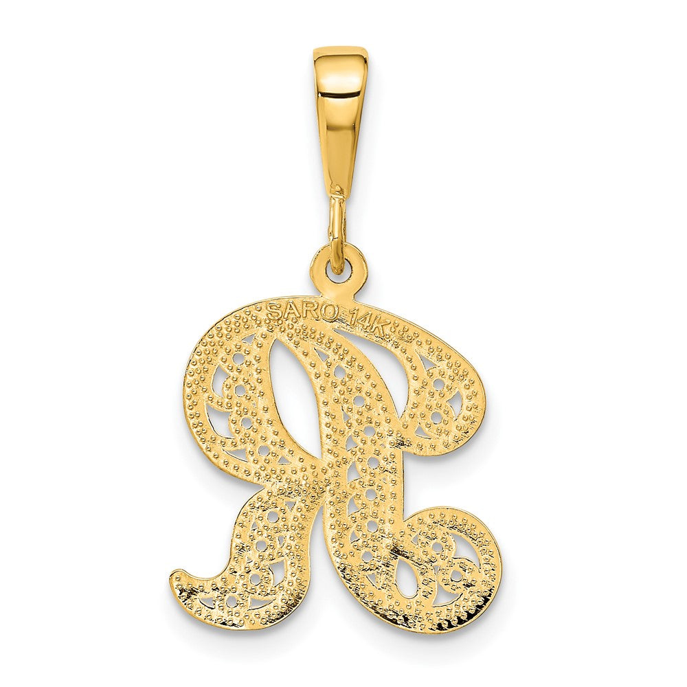 14k Yellow GoldY Polished Script Filigree Letter R Initial Pendant