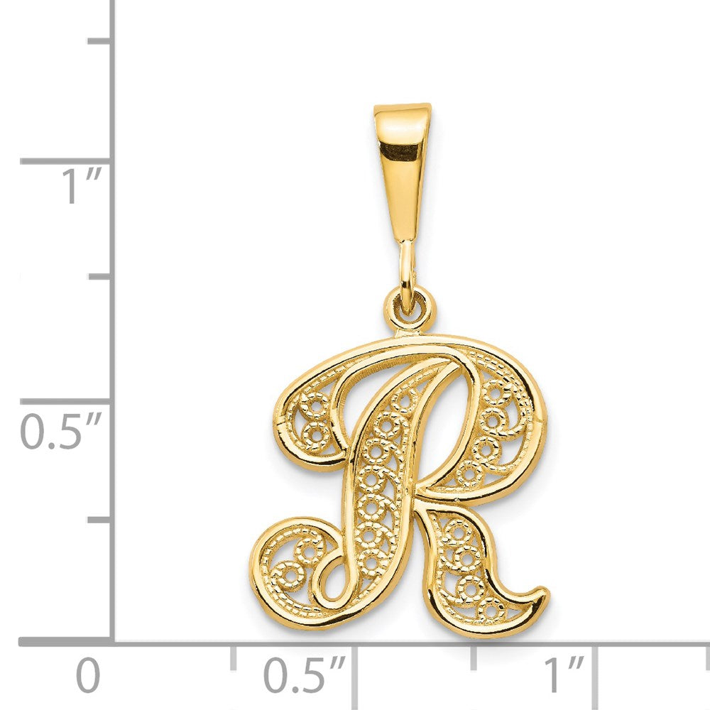 14k Yellow GoldY Polished Script Filigree Letter R Initial Pendant