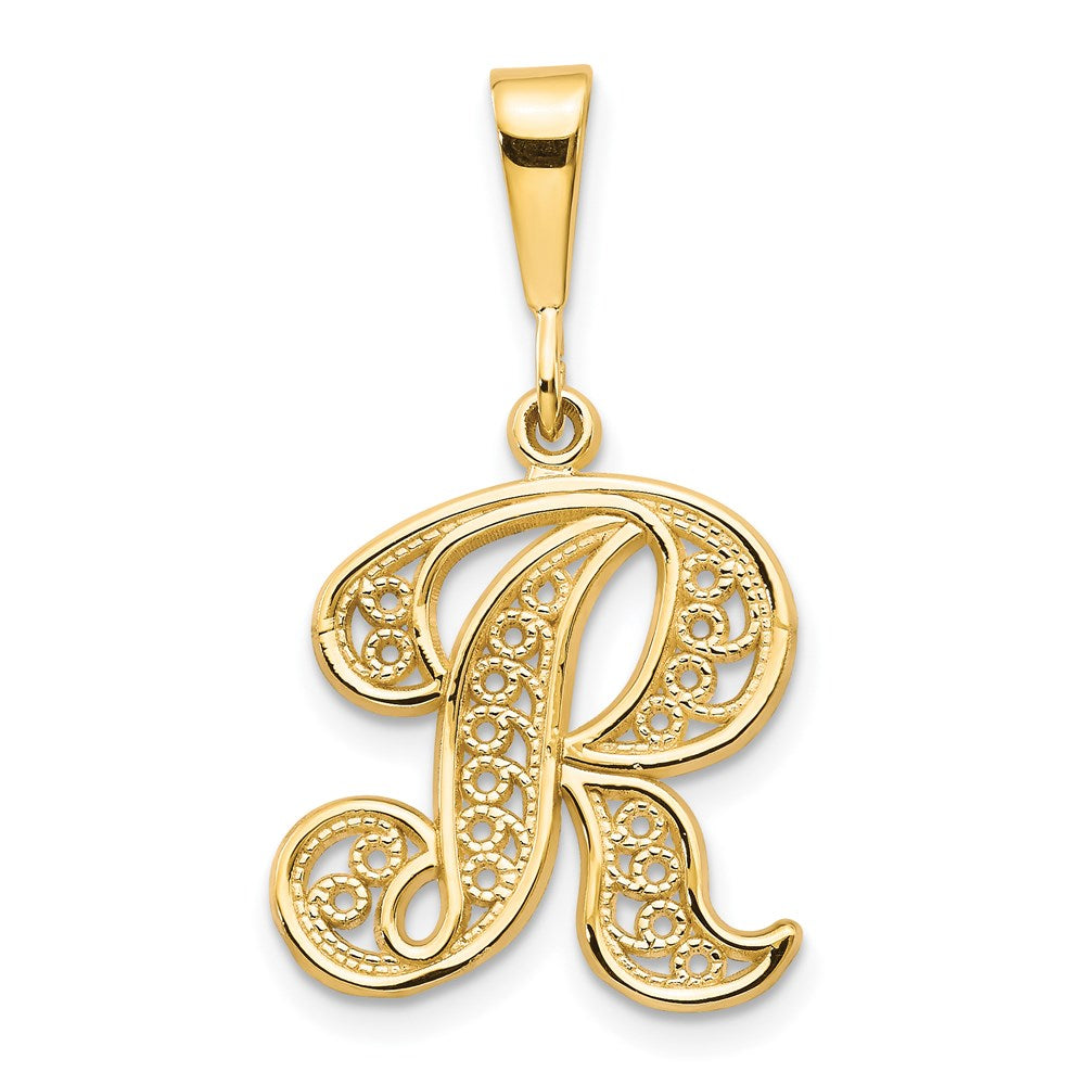 14k Yellow GoldY Polished Script Filigree Letter R Initial Pendant