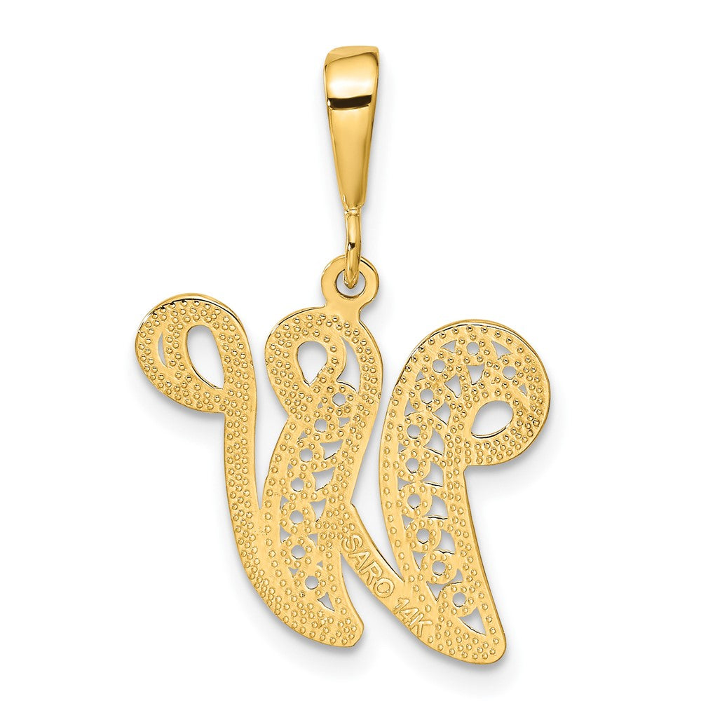 14k Yellow GoldY Polished Script Filigree Letter W Initial Pendant