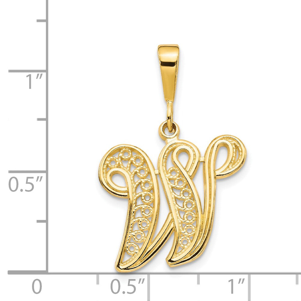 14k Yellow GoldY Polished Script Filigree Letter W Initial Pendant