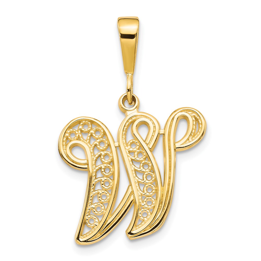 14k Yellow GoldY Polished Script Filigree Letter W Initial Pendant