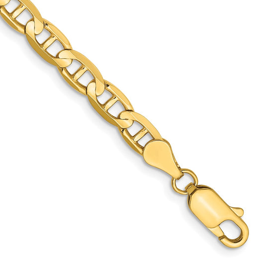 Solid 14K Yellow Gold 7 inch 4.5mm Concave Anchor with Lobster Clasp Bracelet