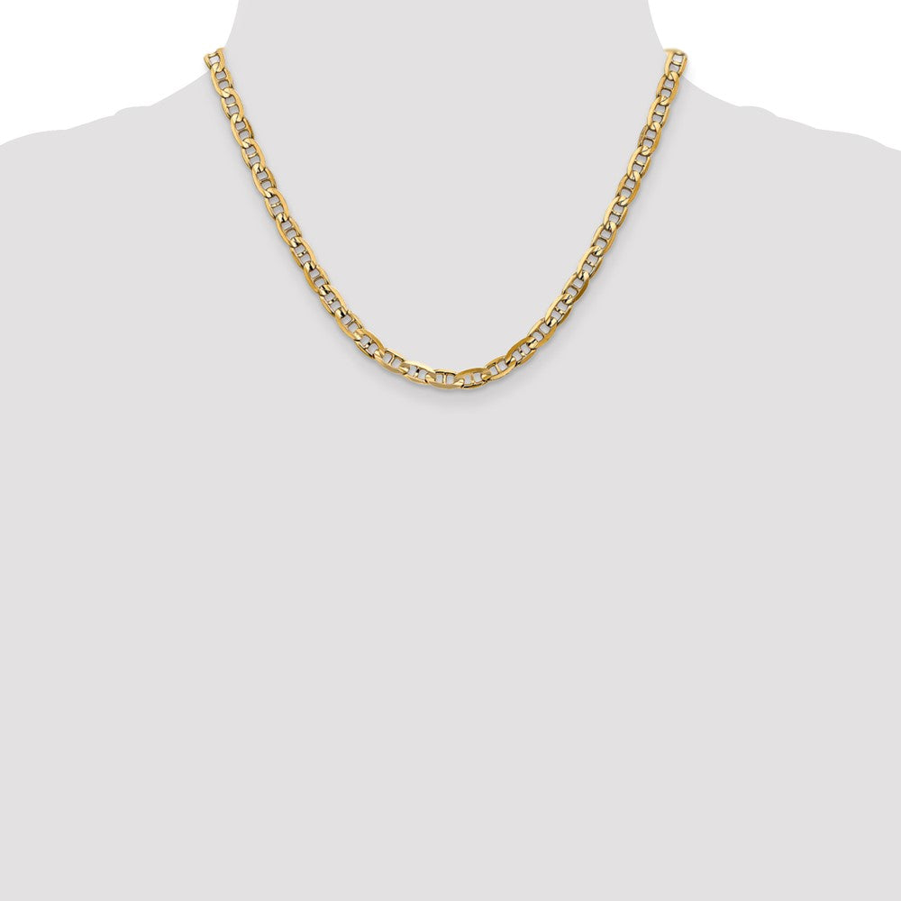 Solid 14K Yellow Gold 18 inch 5.25mm Concave Anchor with Lobster Clasp Chain Necklace