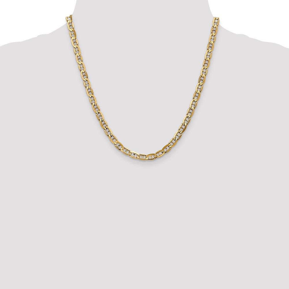 Solid 14K Yellow Gold 20 inch 5.25mm Concave Anchor with Lobster Clasp Chain Necklace