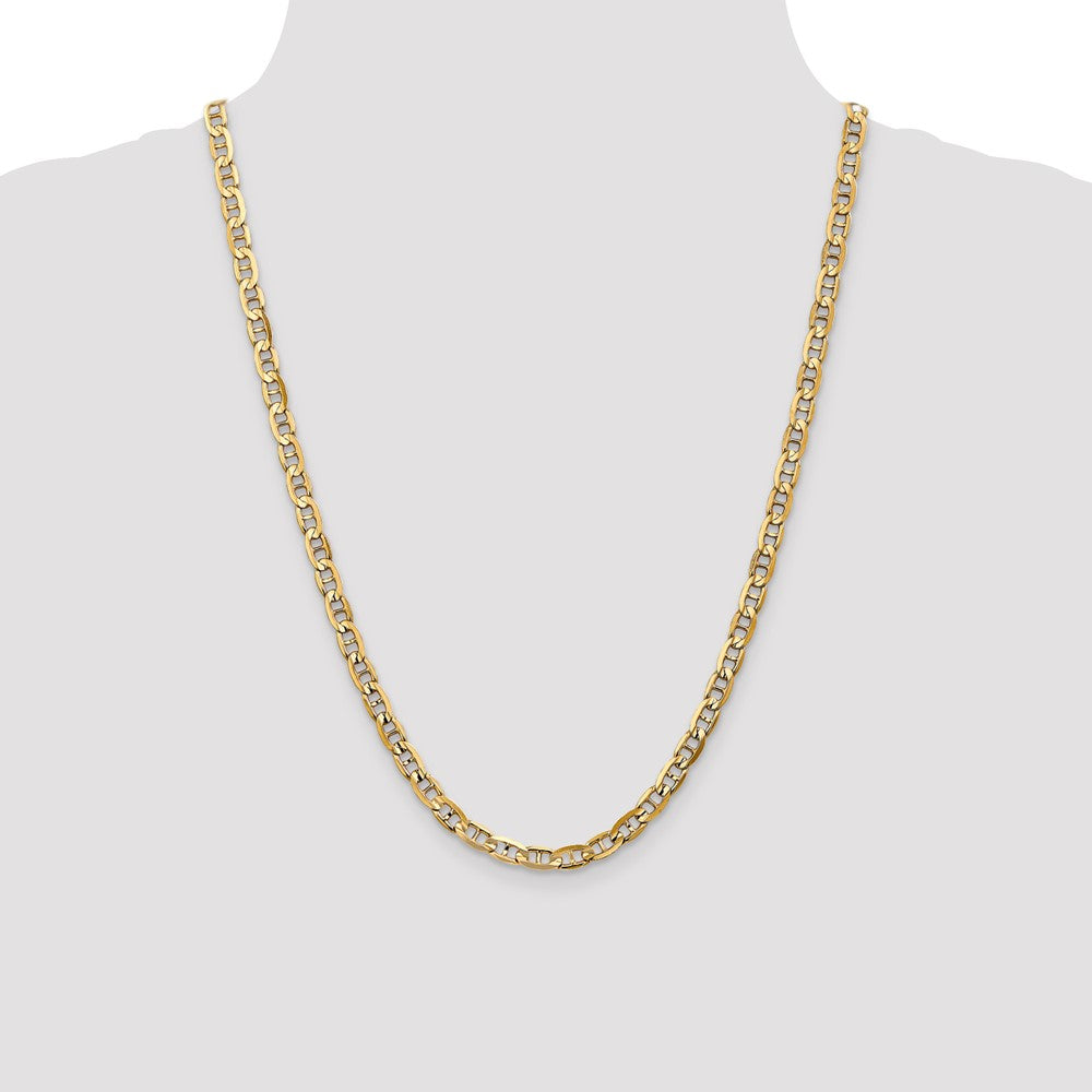 Solid 14K Yellow Gold 24 inch 5.25mm Concave Anchor with Lobster Clasp Chain Necklace