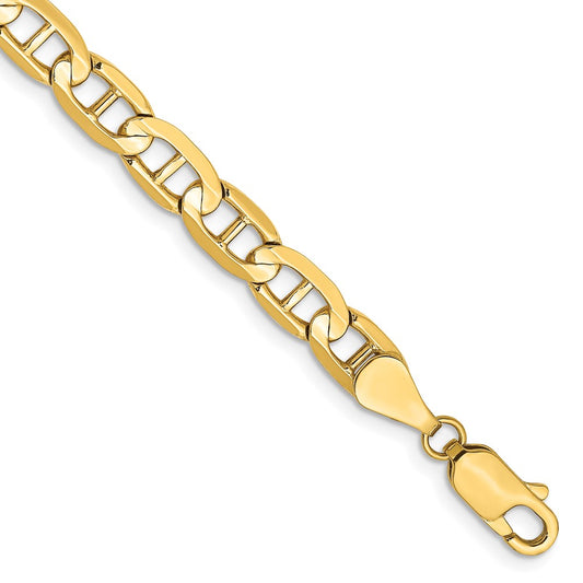 Solid 14K Yellow Gold 9 inch 5.25mm Concave Anchor with Lobster Clasp Chain Bracelet