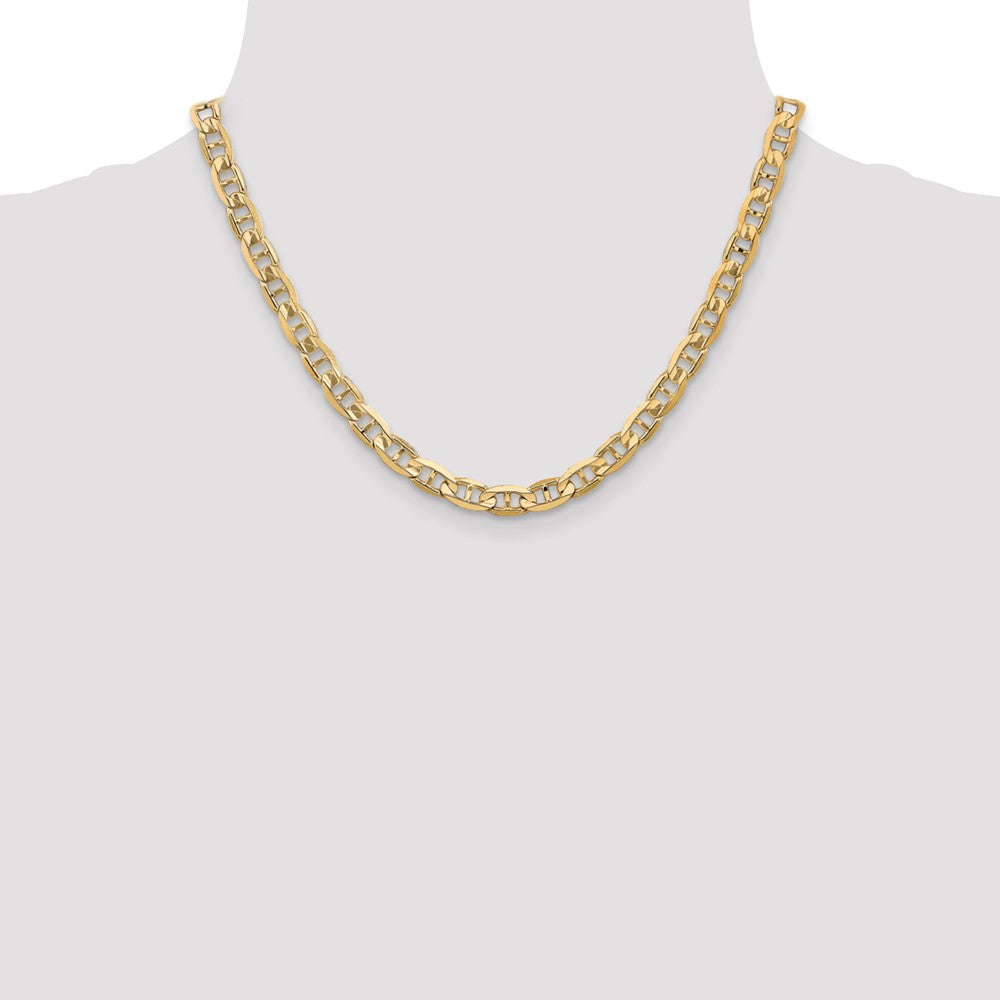 Solid 14K Yellow Gold 18 inch 6.25mm Concave Anchor with Lobster Clasp Chain Necklace