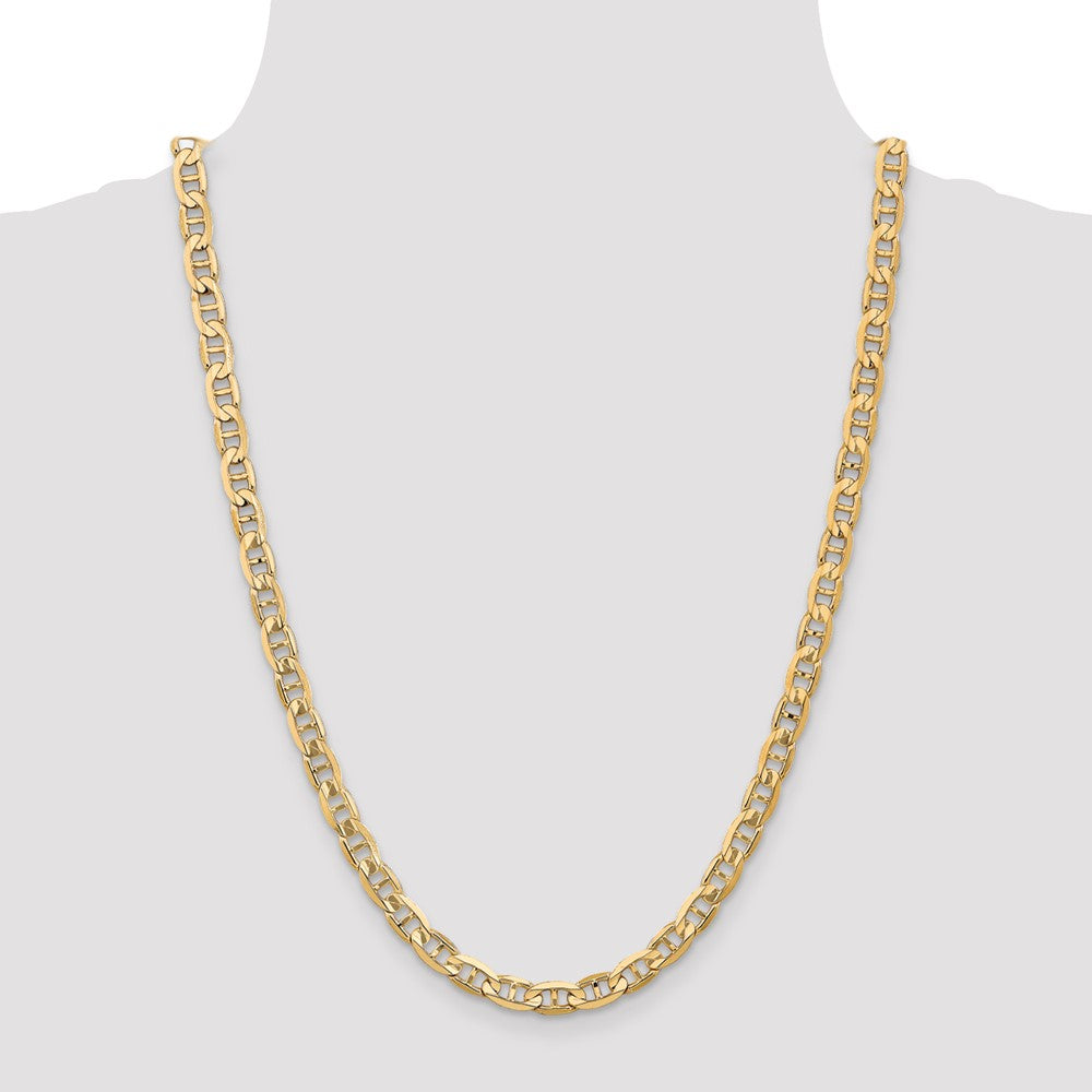 Solid 14K Yellow Gold 24 inch 6.25mm Concave Anchor with Lobster Clasp Chain Necklace