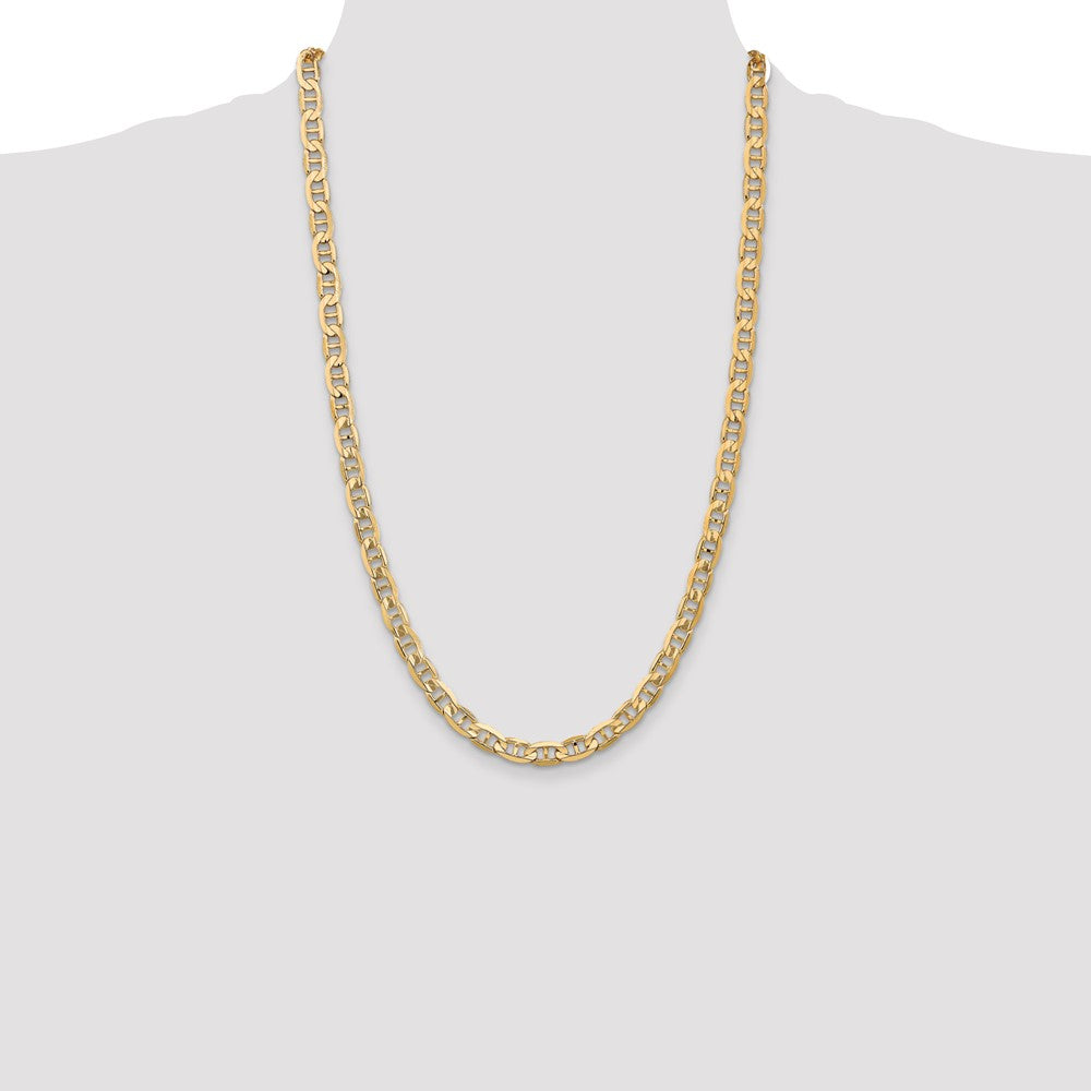 Solid 14K Yellow Gold 26 inch 6.25mm Concave Anchor with Lobster Clasp Chain Necklace