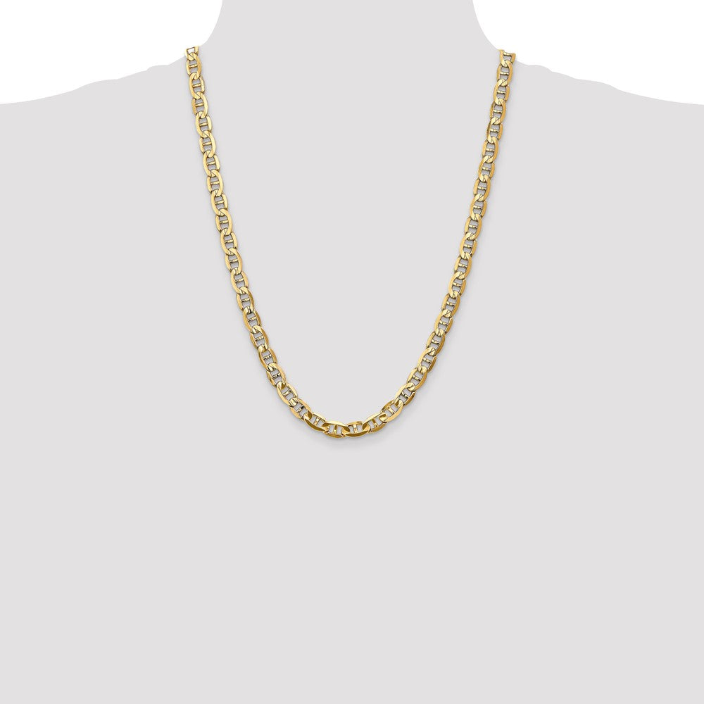 Solid 14K Yellow Gold 24 inch 7mm Concave Anchor with Lobster Clasp Chain Necklace